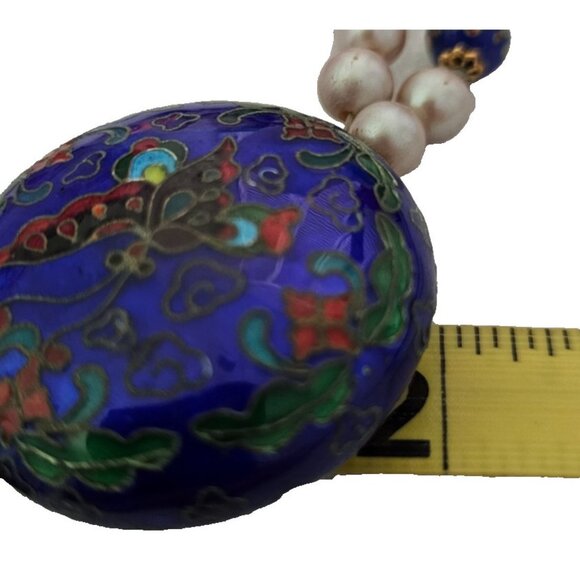 Vintage Hobe' Signed Necklace,  Pendant, Cloisonne, Blue Free-Form 2-Side Design - Picture 7 of 9